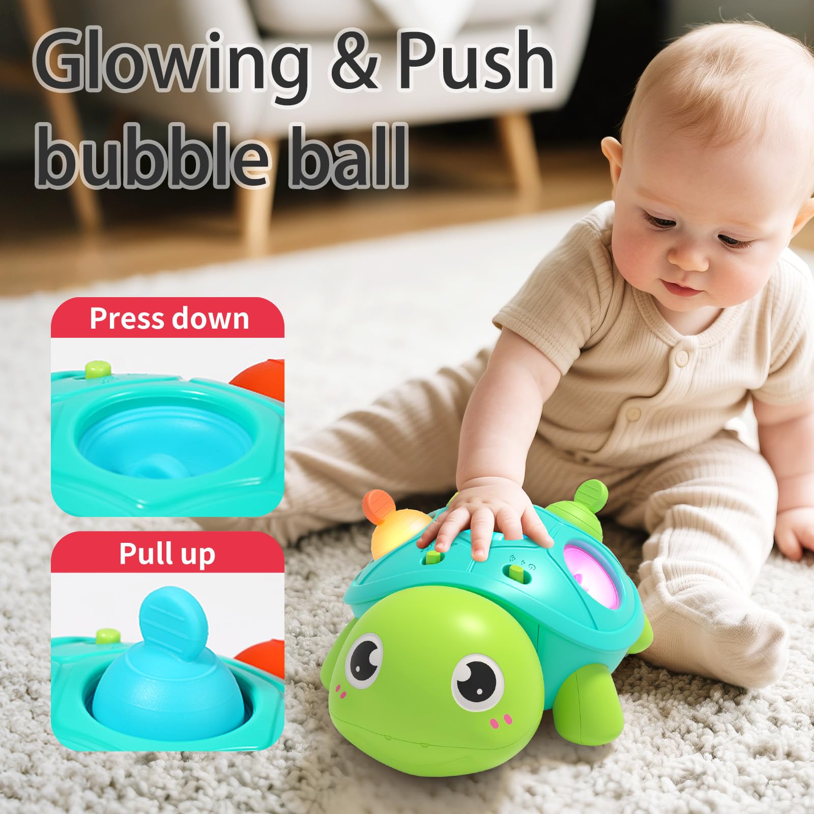 Baby Crawling Turtle Toy with Lights & Music, Tummy Time, 6-12 Months, Gift for 1 Year Old