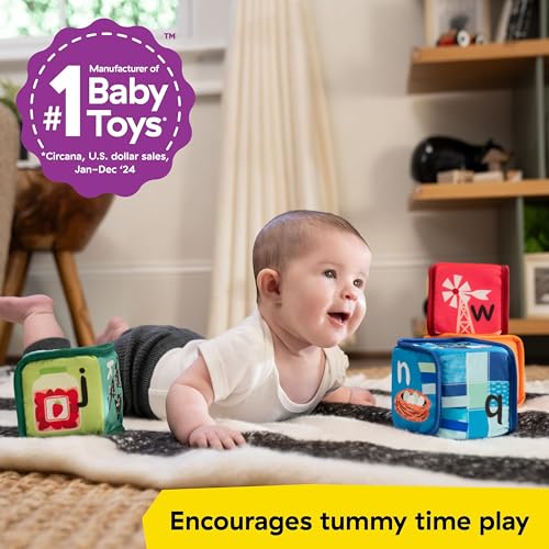 Baby Einstein Alpha Stacks Soft Blocks: 4-Piece Stacking Toy Set with Letters, Animals, and Sensory Sounds