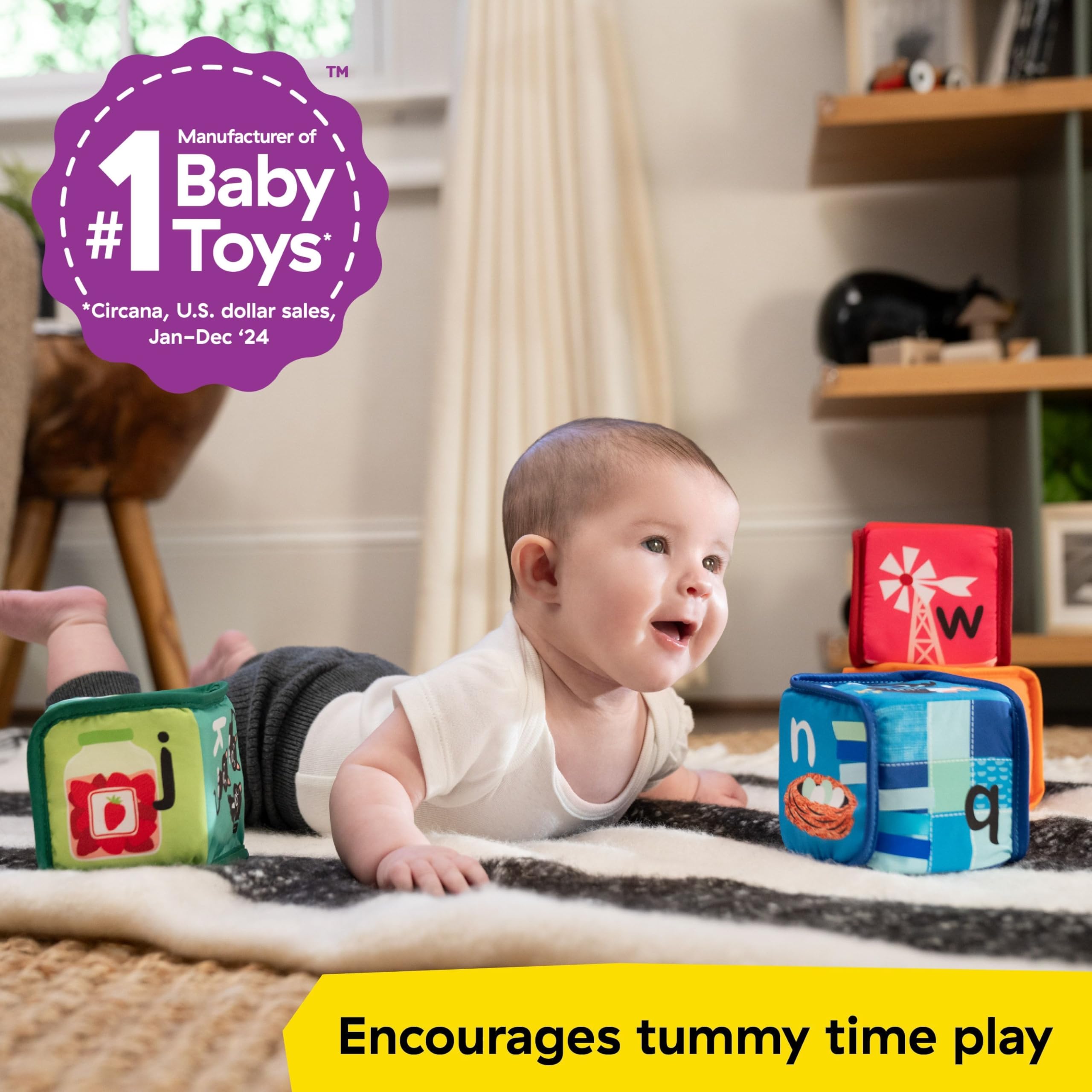 Baby Einstein Alpha Stacks Soft Blocks: 4-Piece Stacking Toy Set with Letters, Animals, and Sensory Sounds