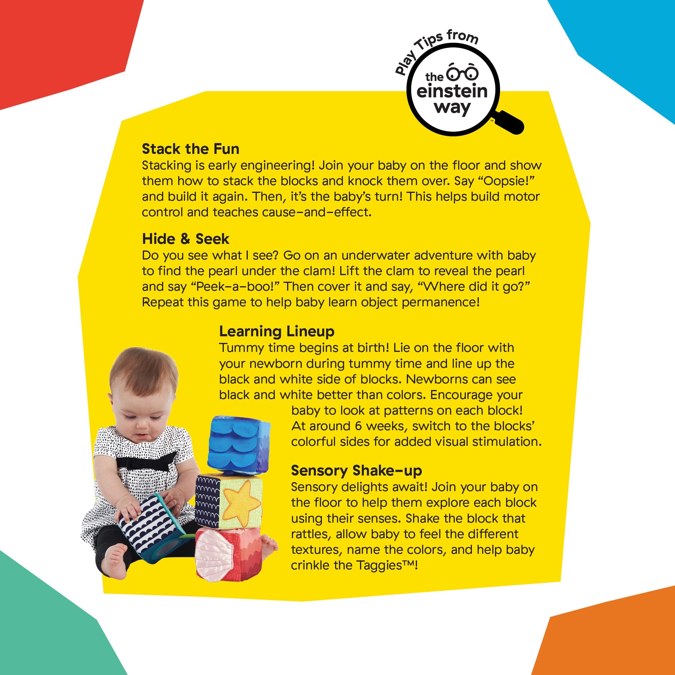 Baby Einstein Explore & Discover Soft Blocks – Multi-Sensory Stacking Toy Set for Babies 3 Months+