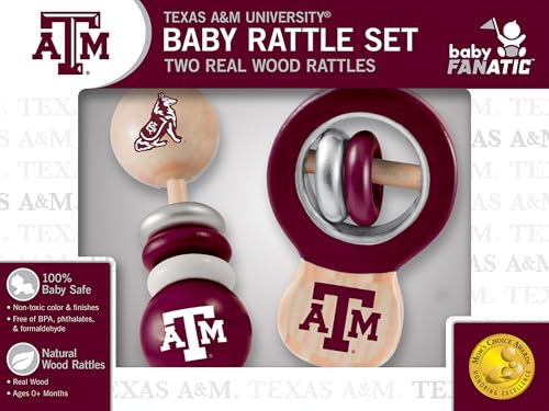 Baby Fanatic NCAA Texas A&M Aggies Wood Rattle 2-Pack - Officially Licensed Baby Toy