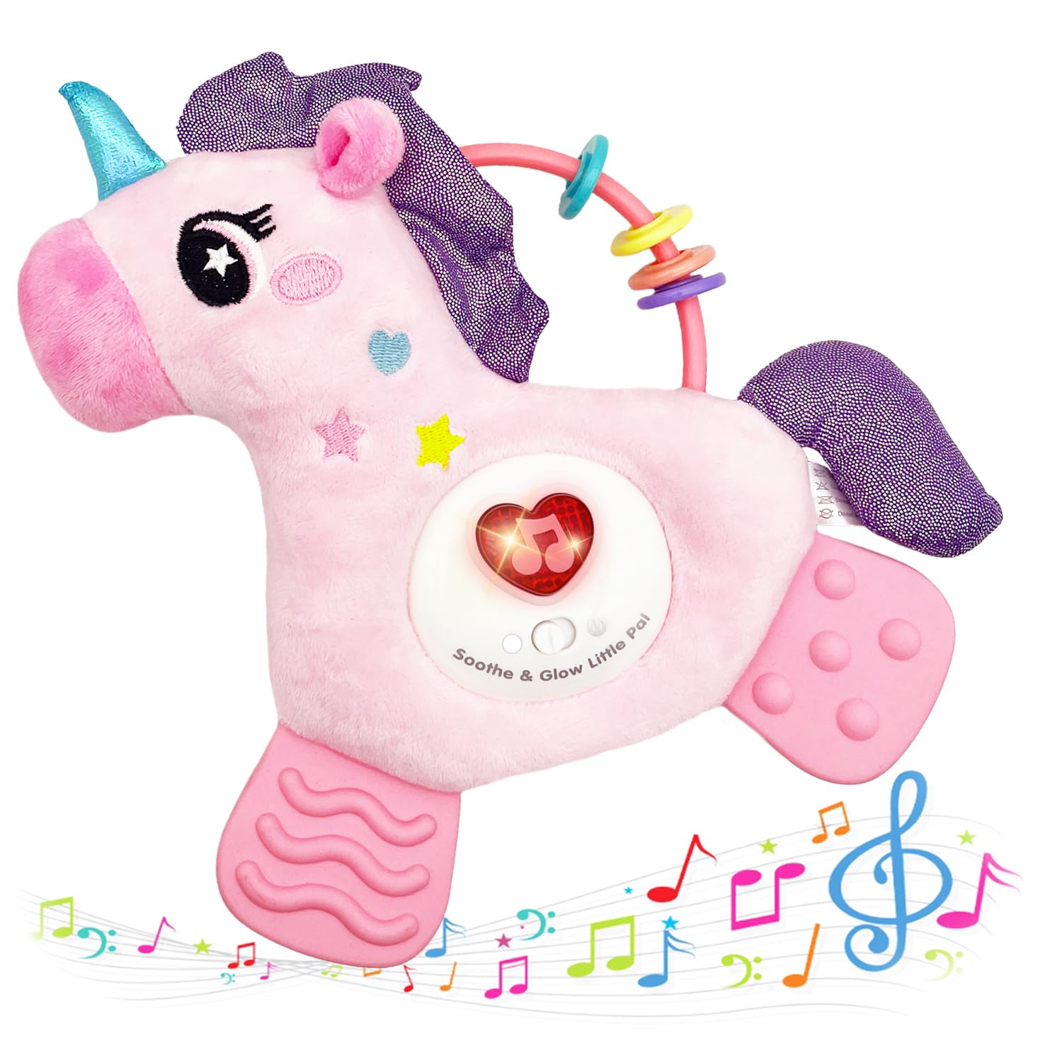 Baby Musical Activity Soft Toy – Plush Unicorn with Teether, Rattle, Light & Sound for 6–12 Months