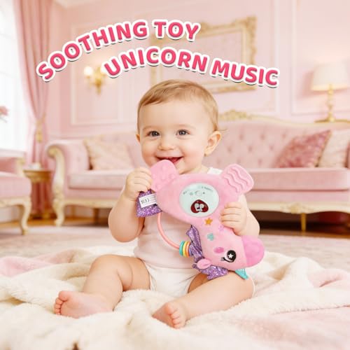 Baby Musical Activity Soft Toy – Plush Unicorn with Teether, Rattle, Light & Sound for 6–12 Months