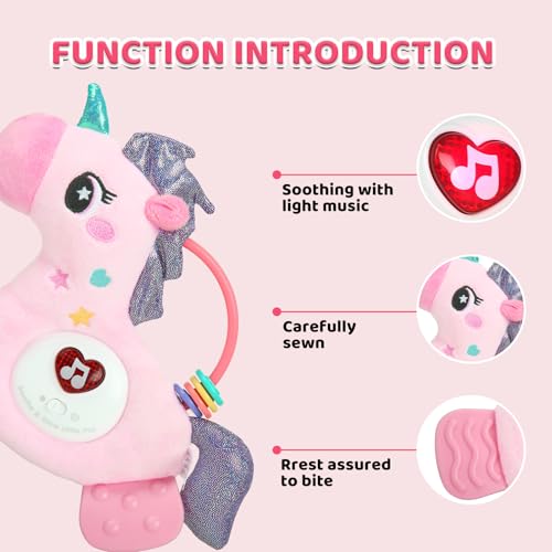 Baby Musical Activity Soft Toy – Plush Unicorn with Teether, Rattle, Light & Sound for 6–12 Months