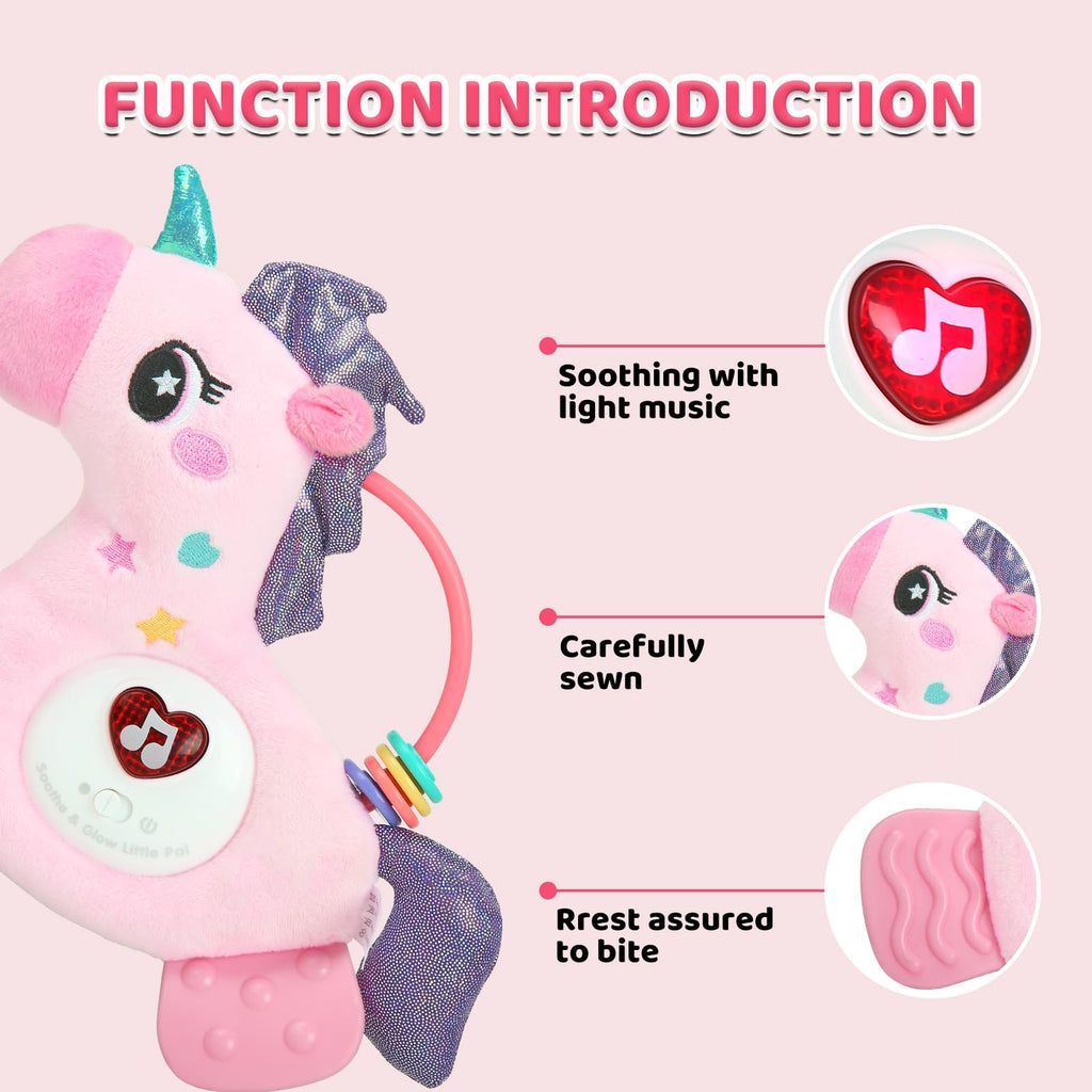 Baby Musical Activity Soft Toy – Plush Unicorn with Teether, Rattle, Light & Sound for 6–12 Months