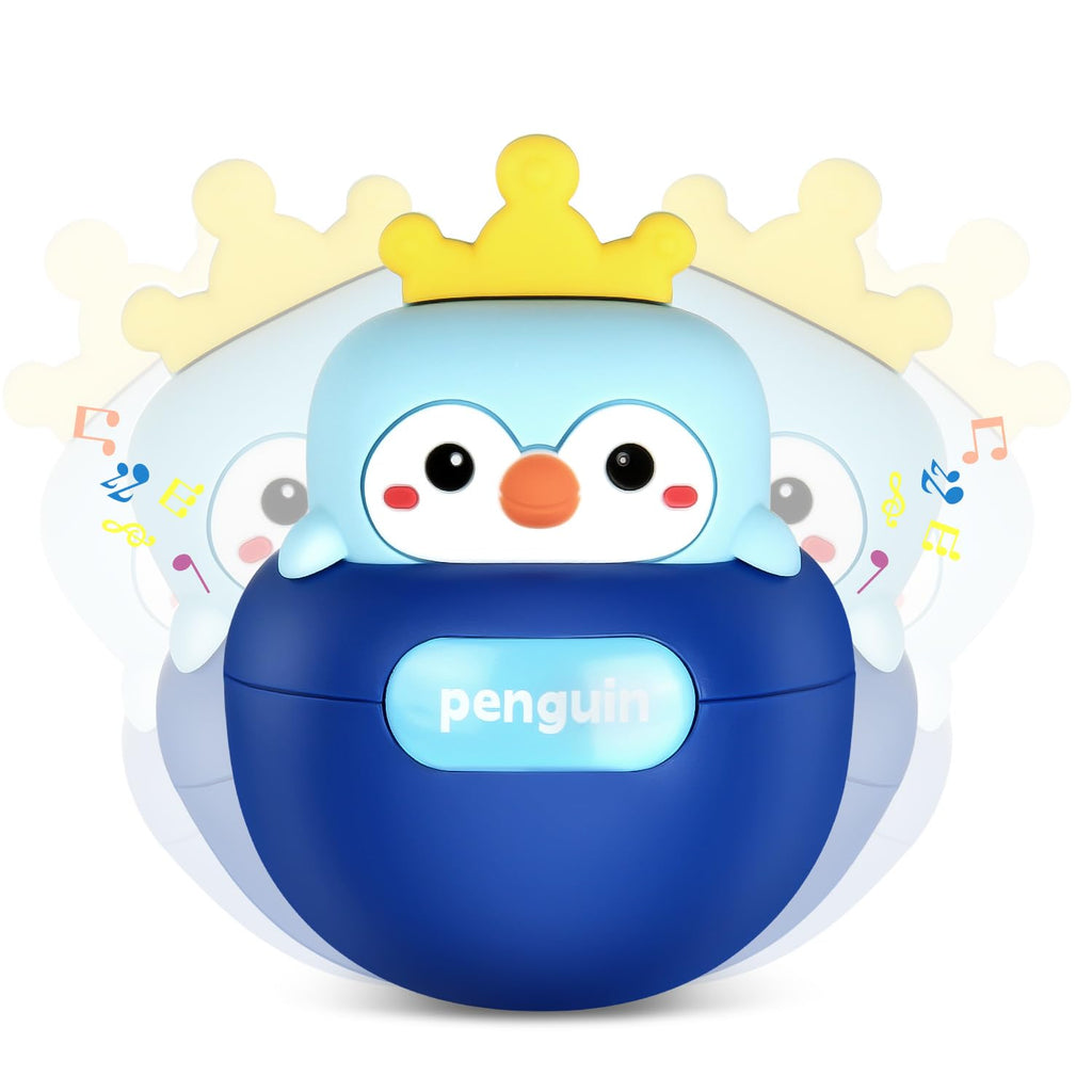 Baby Penguin Wobble Toy – Musical Roly-Poly Tumbler with BPA-Free Teether for 3-12 Month Infants