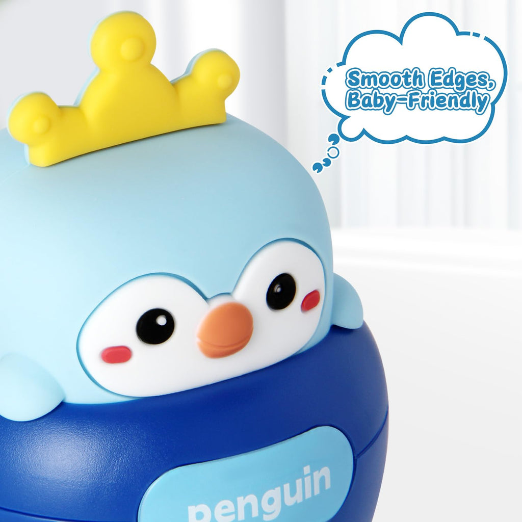 Baby Penguin Wobble Toy – Musical Roly-Poly Tumbler with BPA-Free Teether for 3-12 Month Infants