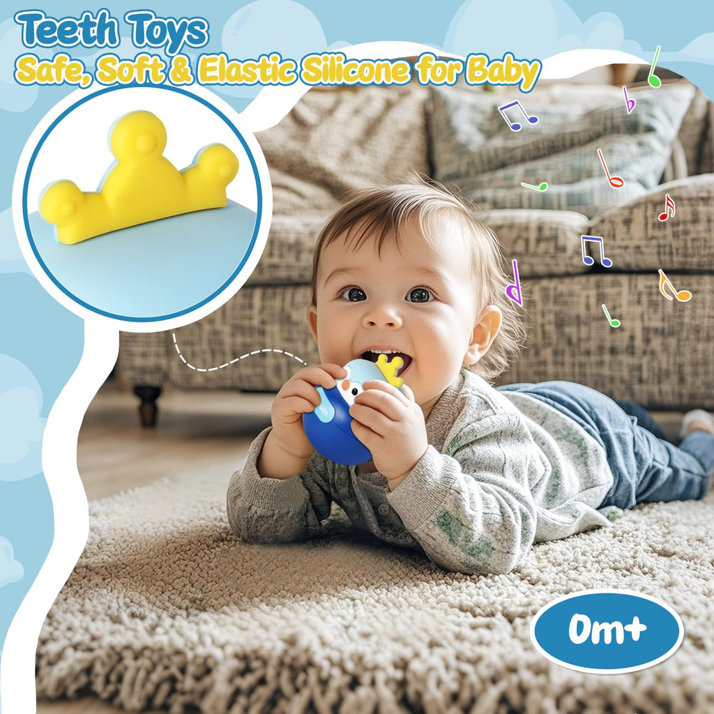 Baby Penguin Wobble Toy – Musical Roly-Poly Tumbler with BPA-Free Teether for 3-12 Month Infants