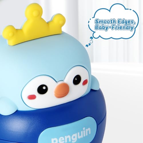 Baby Penguin Wobble Toy – Musical Roly-Poly Tumbler with BPA-Free Teether for 3-12 Month Infants