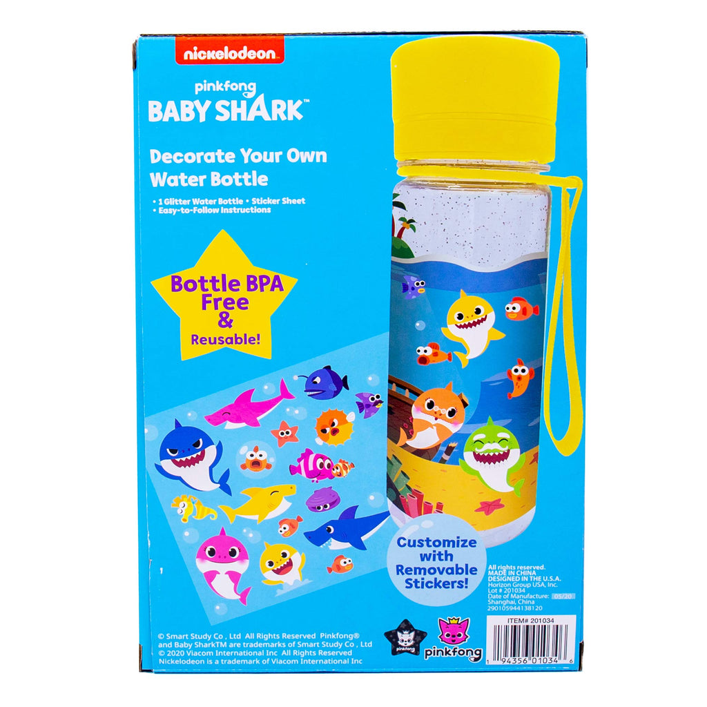 Baby Shark Decorate Your Own Water Bottle with Glitter and Removable Stickers