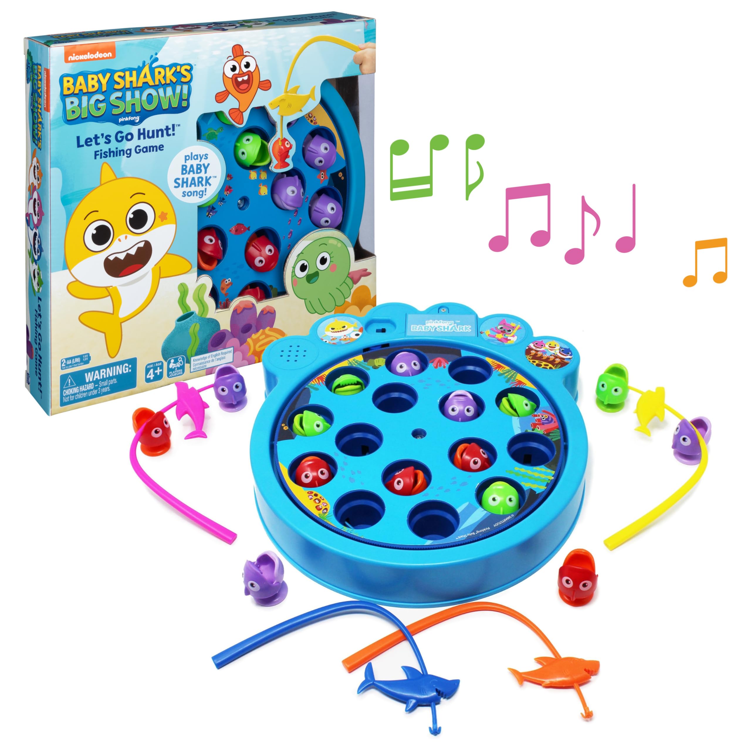 Baby Shark Let's Go Hunt Musical Fishing Game – Spin Master Preschool Board Game for 2-4 Players, Ages 4+