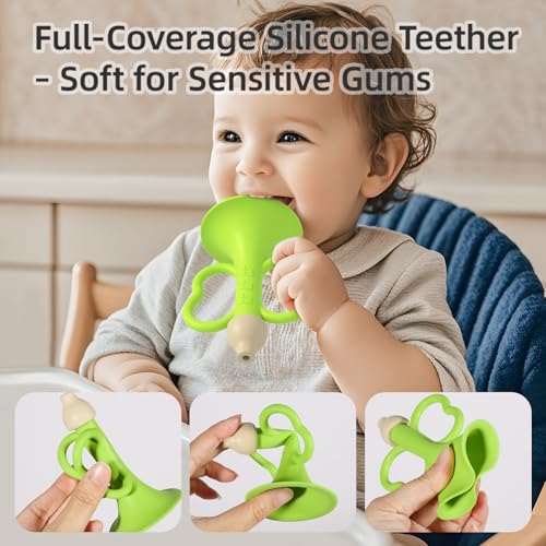 Baby Trumpet Toy 6-12 Months – Silicone Baby Horn Blowing Toy with 2 Pieces Yellow & Green, Easy Grip Toddler Whistle for Teething and Sensory Play, Newborn Gift