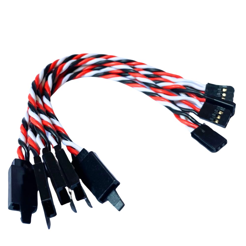 BackBayRC 20 AWG Twisted Servo Extension Cable - 100 Strands, Gold Plated, Safety Clip - 5-Pack (6 inch)