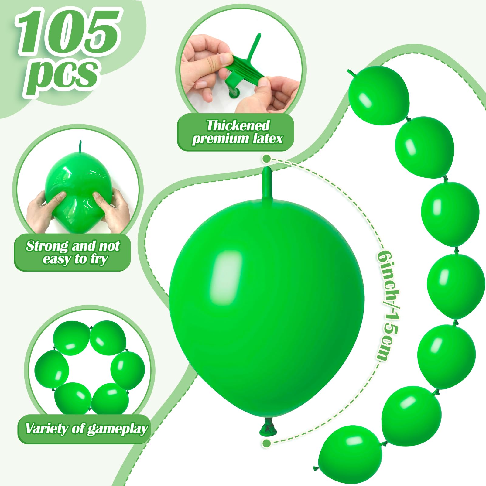 Baibaoxiang 105-Pack Green Linking Balloons - 6 Inch Quick Connect Balloons for Party Decor