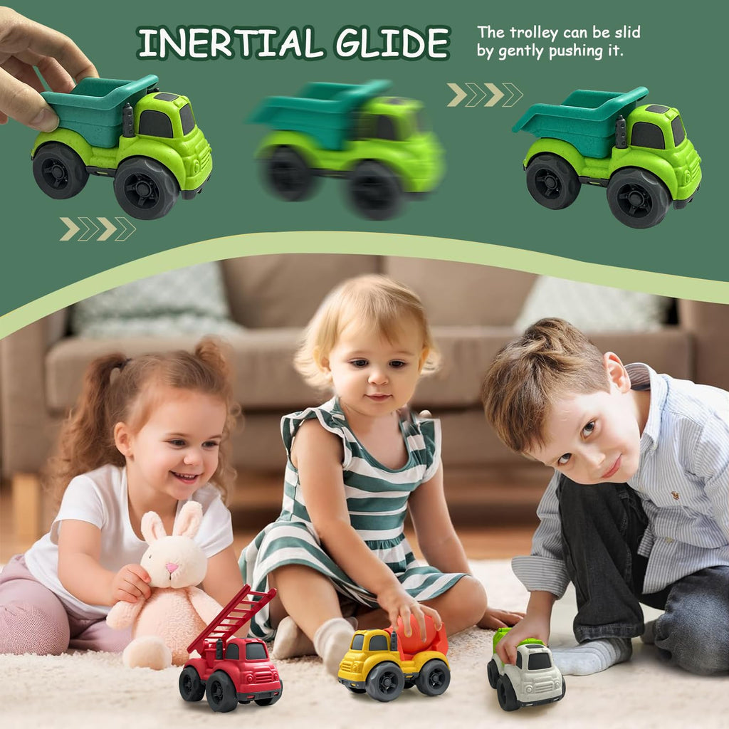 Baimiby 4-Pack Toddler Trucks: Dump Truck & Cement Mixer Toys for 3-4 Year Olds, BPA Free Push Cars for Indoor Outdoor Play, Christmas Birthday Gifts