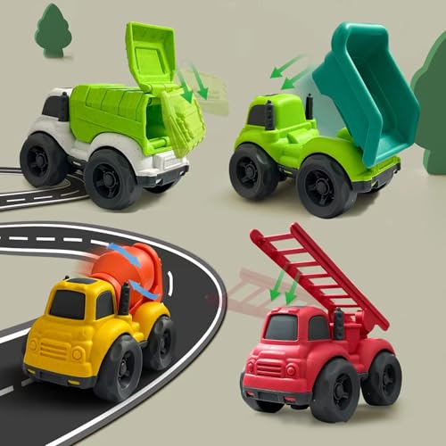 Baimiby 4-Pack Toddler Trucks: Dump Truck & Cement Mixer Toys for 3-4 Year Olds, BPA Free Push Cars for Indoor Outdoor Play, Christmas Birthday Gifts