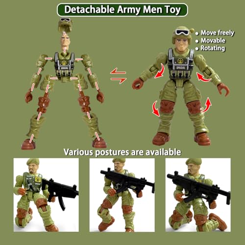 Baimiby Army Men Action Figures – 4 Inch Poseable Soldiers, 14 Piece Set with Weapons & Dogs, Gift for Boys