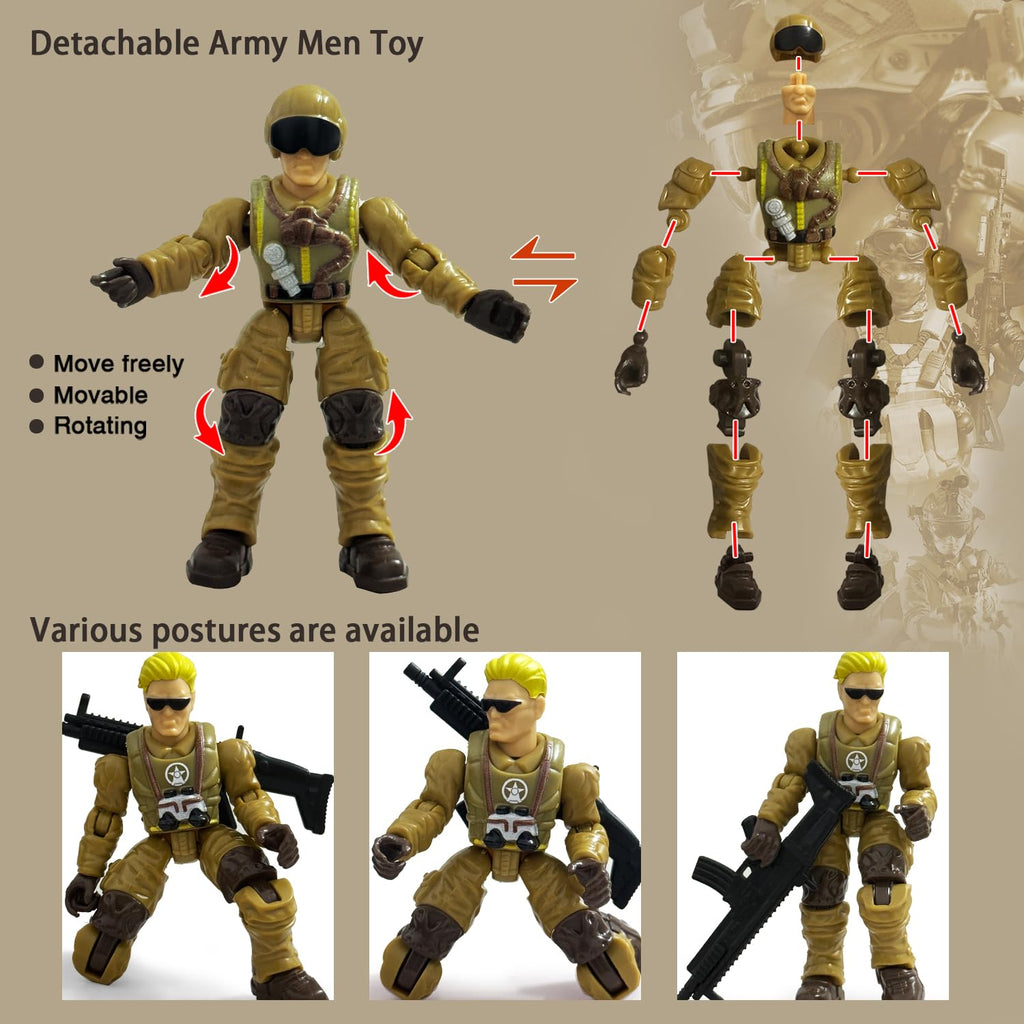 Baimiby Army Men Action Figures Set - 6 Poseable Toy Soldiers with Weapons and Dogs for Kids Ages 3+