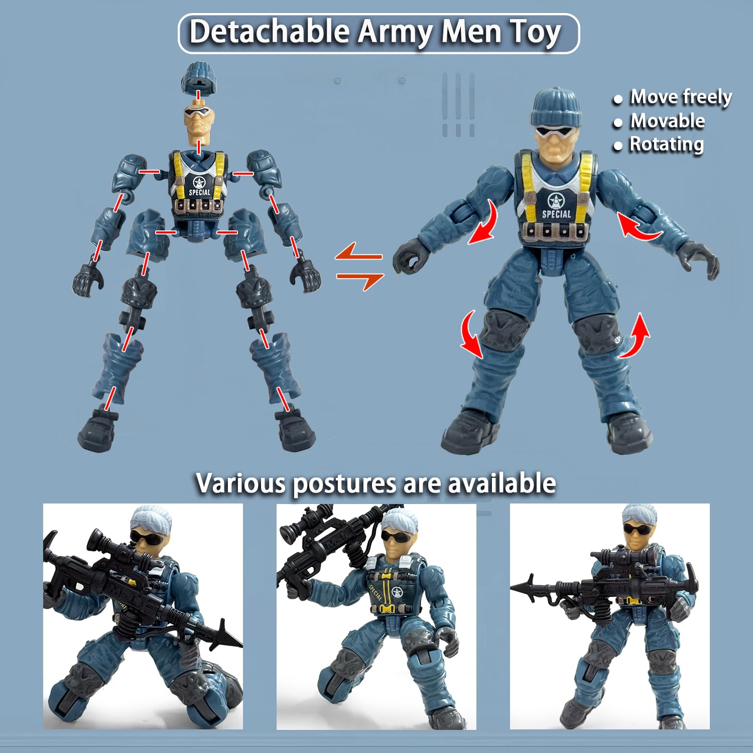 Baimiby Army Men Action Figures Set – 6 Poses, 6 Weapons, 2 Dogs for Imaginative Play
