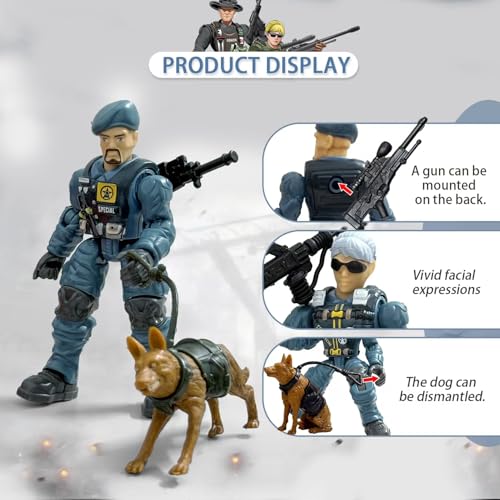 Baimiby Army Men Action Figures Set – 6 Poses, 6 Weapons, 2 Dogs for Imaginative Play