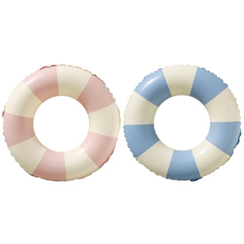 BAITEMJIA Inflatable Swim Ring for Kids Ages 5-10 – Blue and Pink Stripes Pool Float