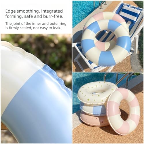 BAITEMJIA Inflatable Swim Ring for Kids Ages 5-10 – Blue and Pink Stripes Pool Float