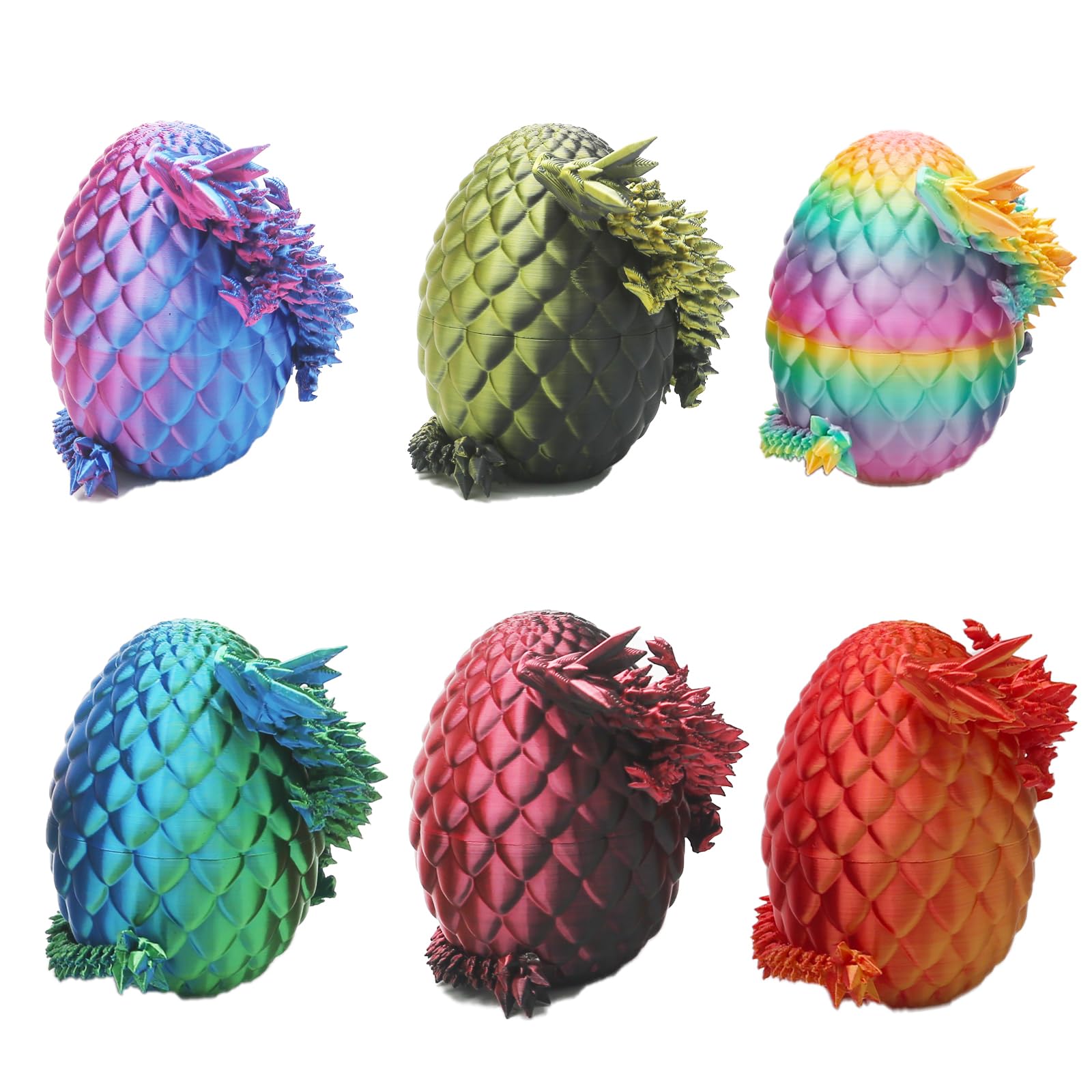 Baiwanerxiang 6-Pack 3D Printed Dragon Eggs – Articulated Dragons Inside Crystal Eggs, Fidget Toy Set