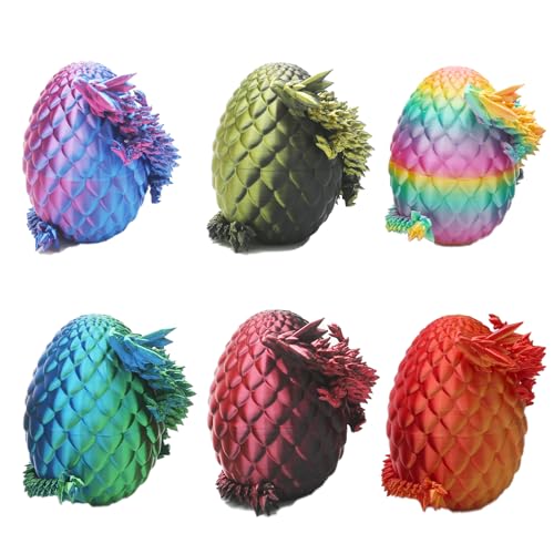 Baiwanerxiang 6-Pack 3D Printed Dragon Eggs – Articulated Dragons Inside Crystal Eggs, Fidget Toy Set