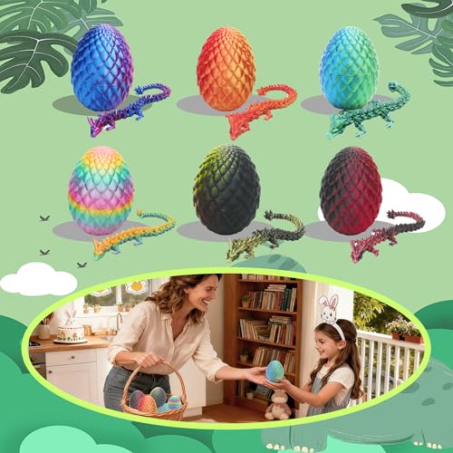 Baiwanerxiang 6-Pack 3D Printed Dragon Eggs – Articulated Dragons Inside Crystal Eggs, Fidget Toy Set