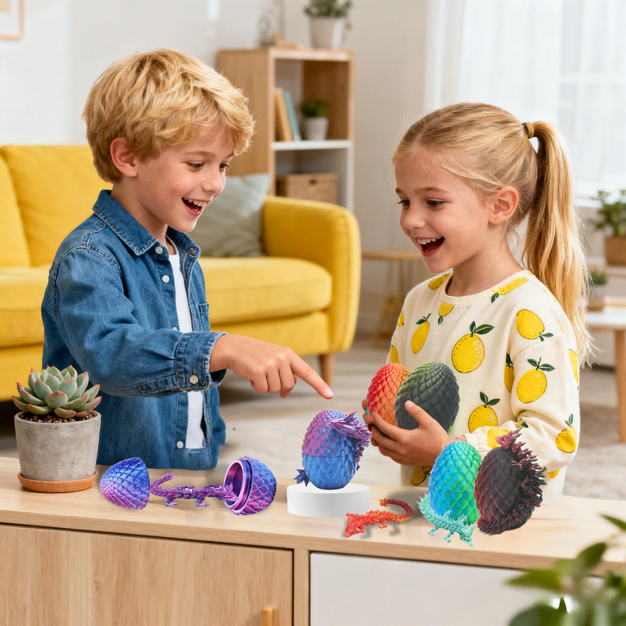 Baiwanerxiang 6-Pack 3D Printed Dragon Eggs – Articulated Dragons Inside Crystal Eggs, Fidget Toy Set
