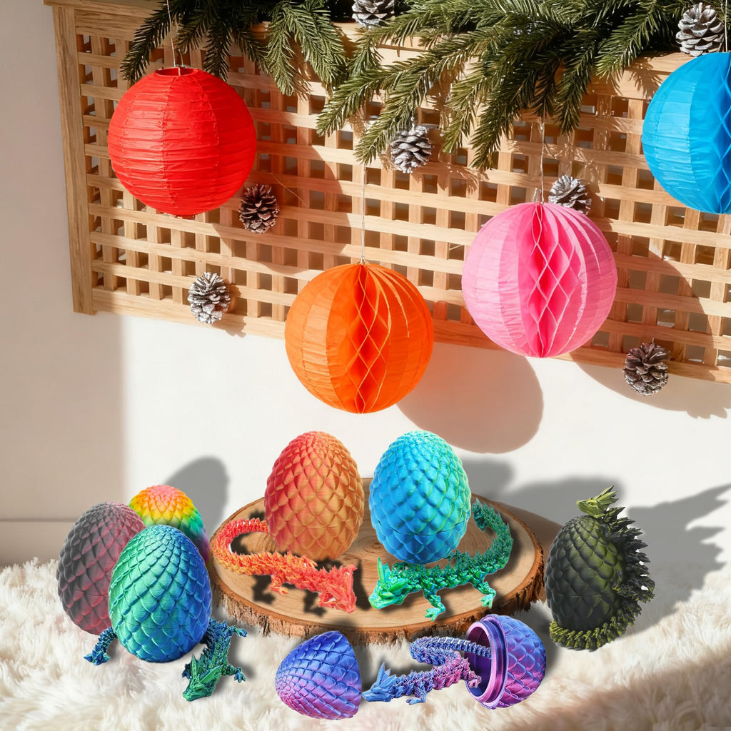 Baiwanerxiang 6-Pack 3D Printed Dragon Eggs – Articulated Dragons Inside Crystal Eggs, Fidget Toy Set