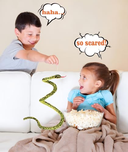 Bakalizoo 3.6 ft Long Soft Snake Plush – Realistic Green Stuffed Animal for Pranks, Gifts, and Decor