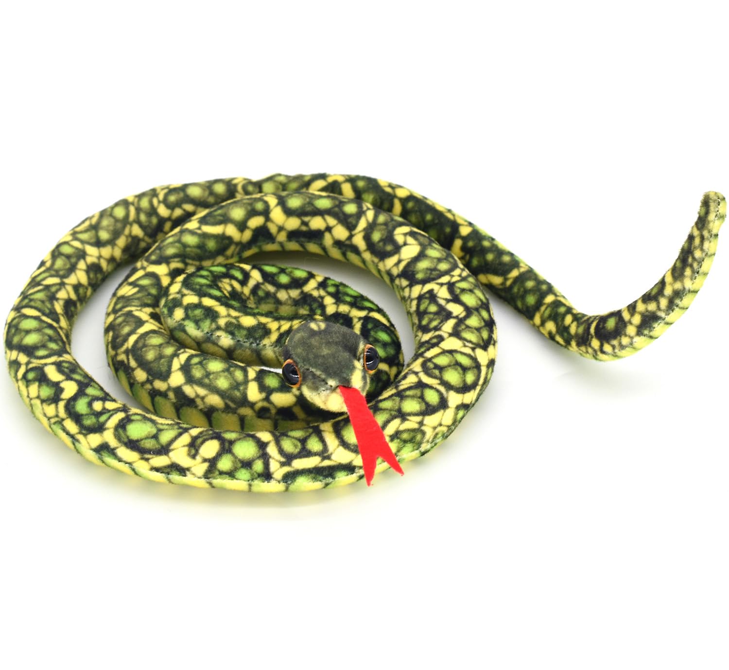 Bakalizoo 3.6 ft Long Soft Snake Plush – Realistic Green Stuffed Animal for Pranks, Gifts, and Decor