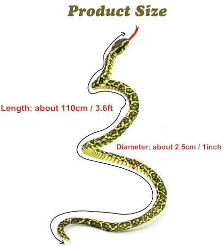 Bakalizoo 3.6 ft Long Soft Snake Plush – Realistic Green Stuffed Animal for Pranks, Gifts, and Decor