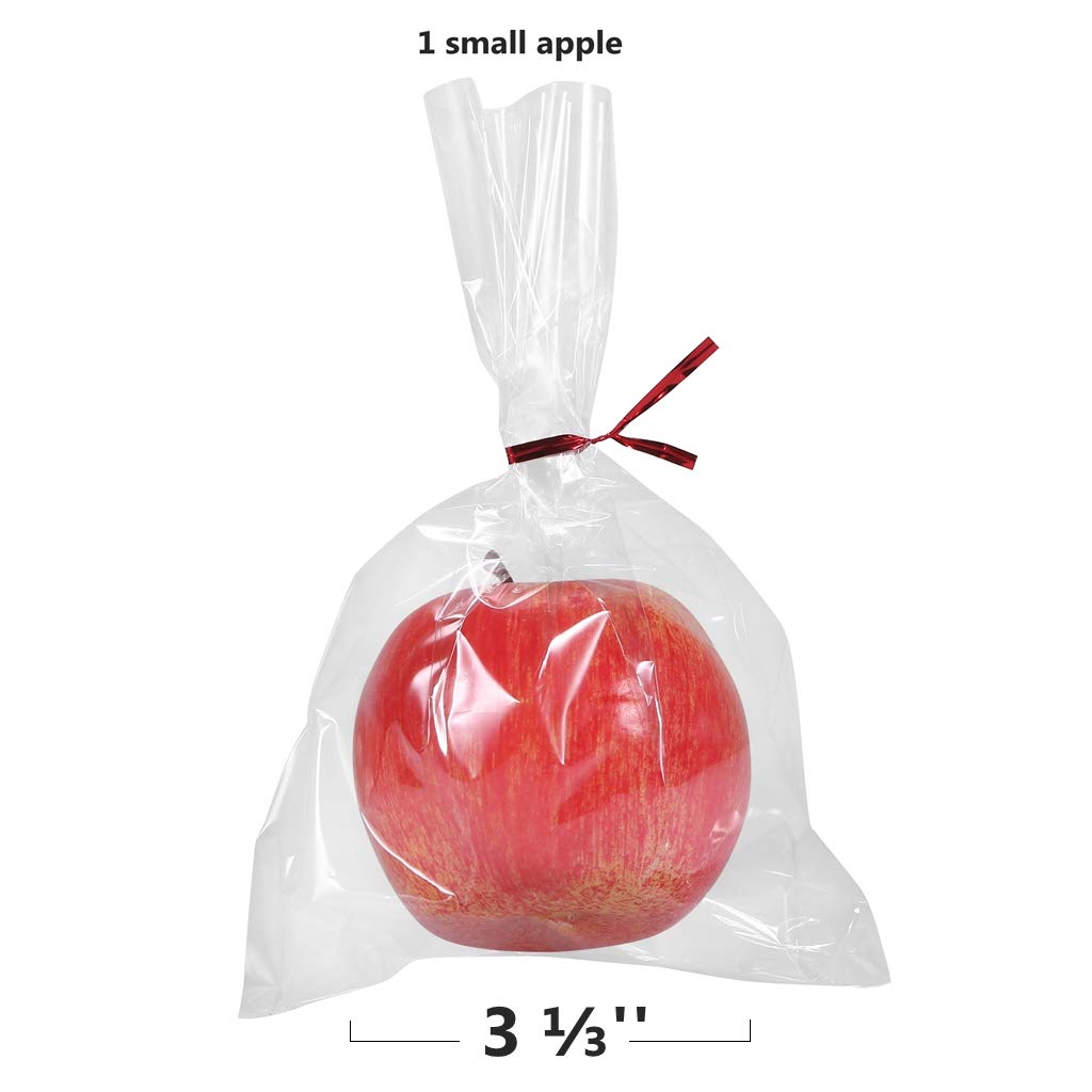 BakeBaking 200 Clear OPP Treat Bags 6x9" with 200 Twist Ties (6 Colors) - Food Grade, Thick, for Parties