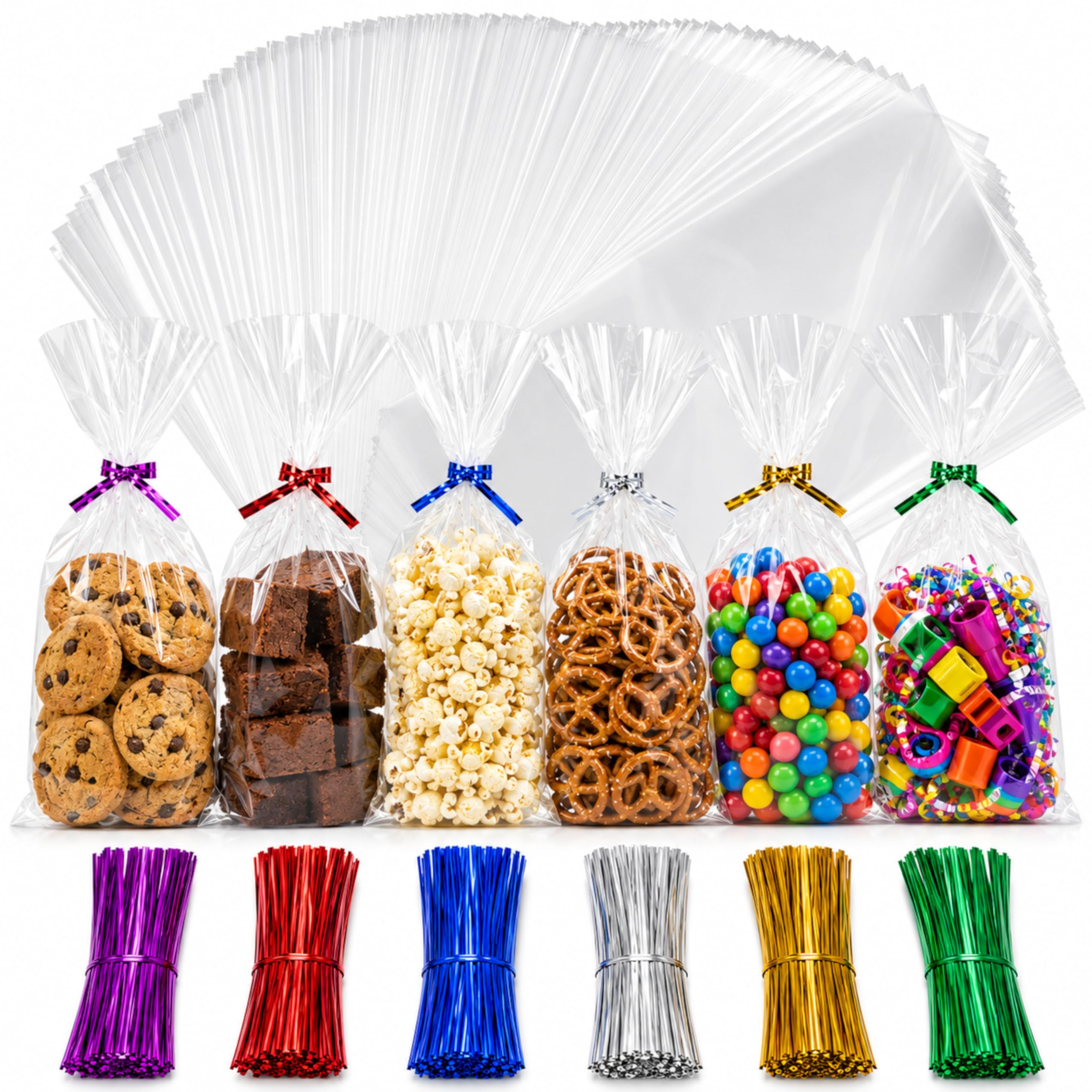 BakeBaking 200 Clear Treat Bags 5x11 Inch with 200 Twist Ties – 1.4 Mil Extra Thick OPP Plastic Resealable