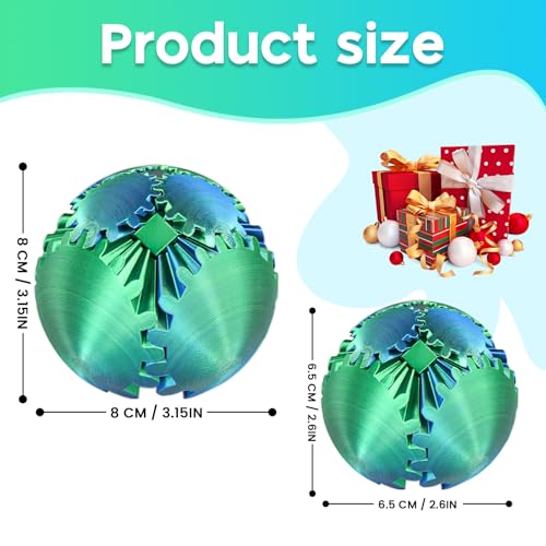 Balkwan Gear Ball 3D Printed Fidget Toy – Green, 3.3 in Spinning Sphere for Stress Relief