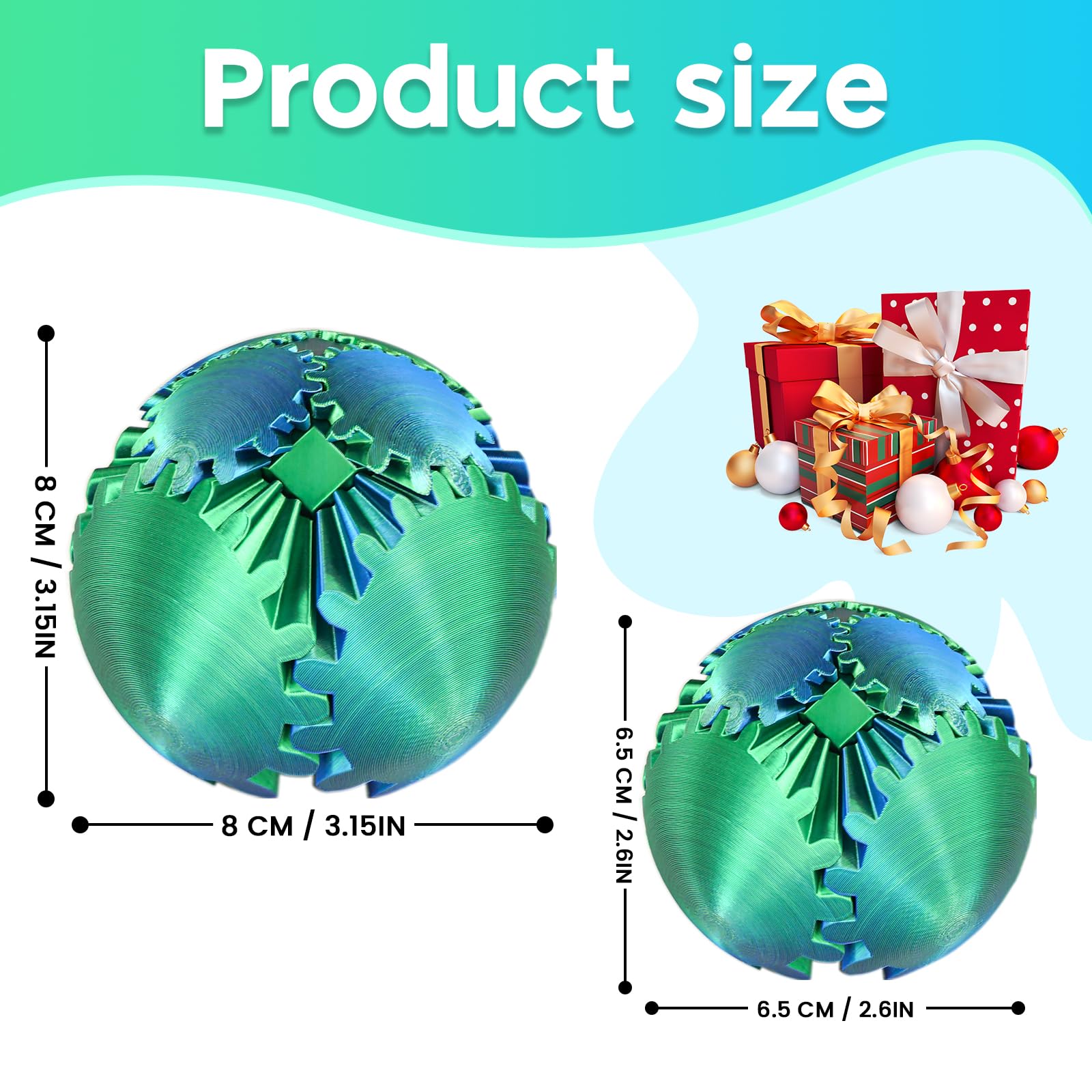 Balkwan Gear Ball 3D Printed Fidget Toy – Green, 3.3 in Spinning Sphere for Stress Relief