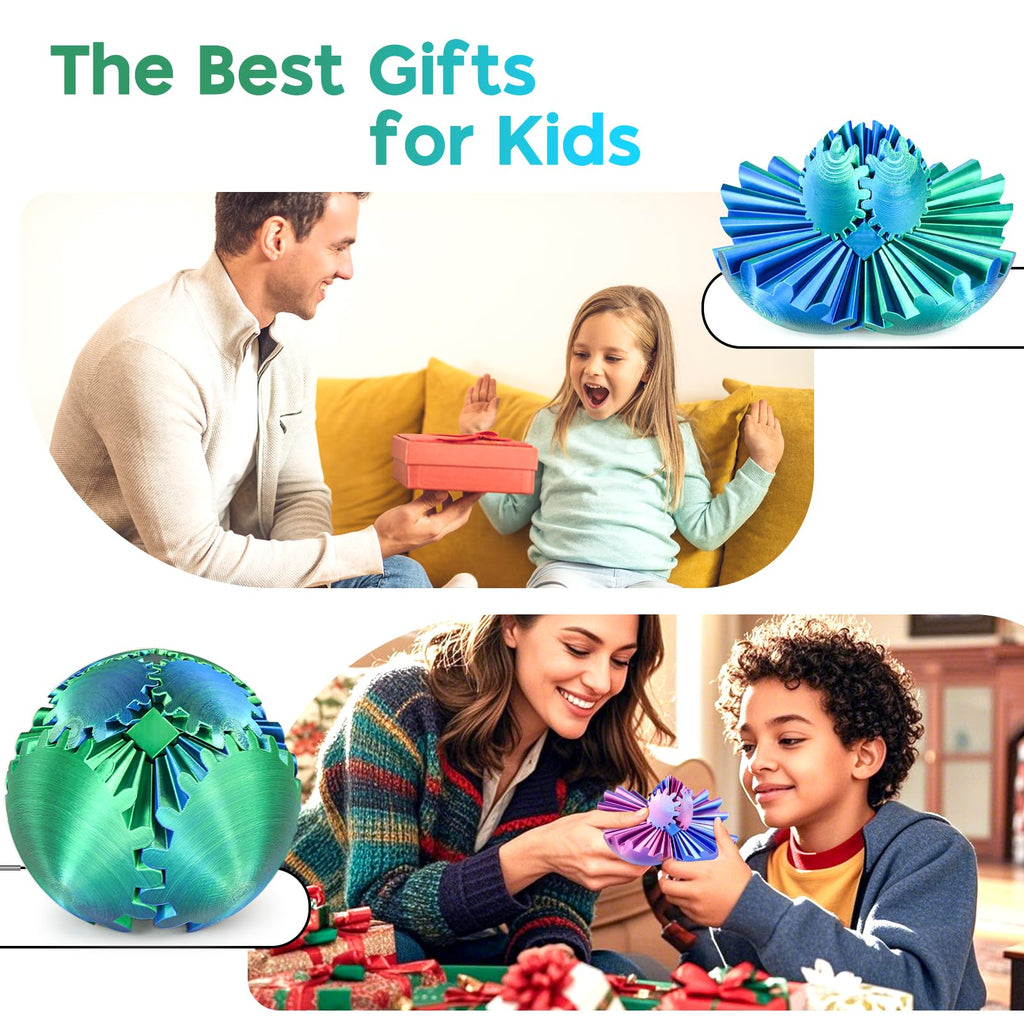 Balkwan Gear Ball 3D Printed Fidget Toy – Green, 3.3 in Spinning Sphere for Stress Relief