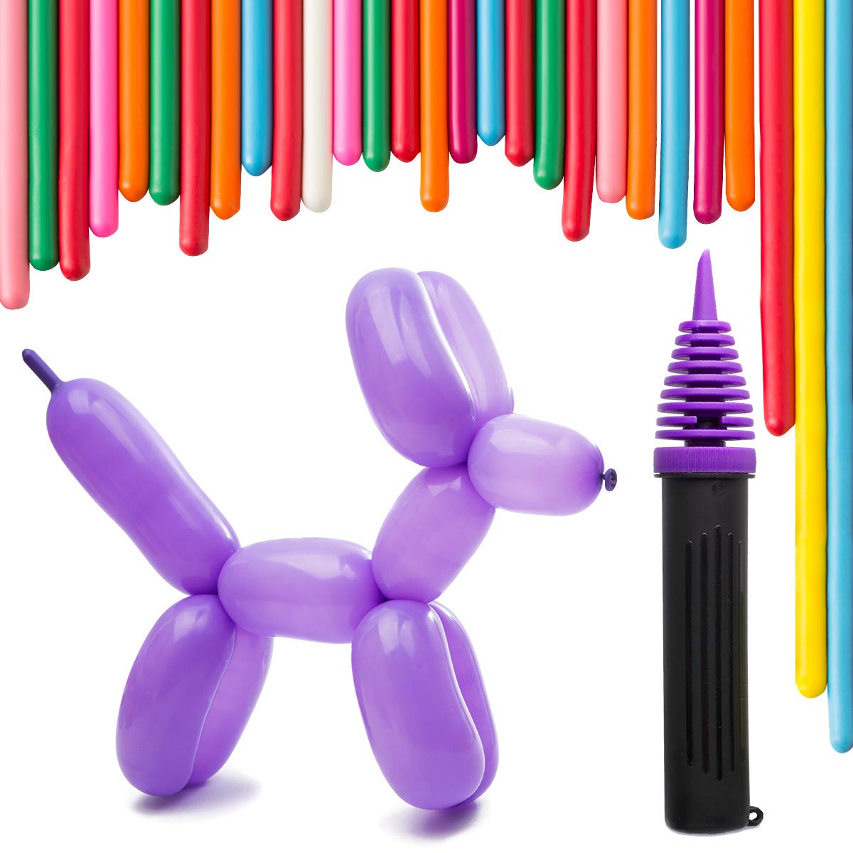 Balloon Animal Refill Pack – 200 Twisting Balloons with Double Action Hand Pump