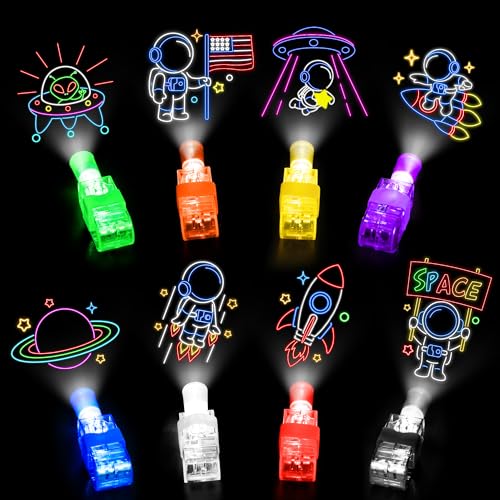 Bamamon Space Finger Lights 32-Pack - Glow in Dark Party Favors with Astronaut Patterns
