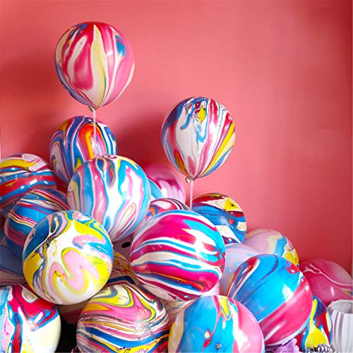 Banyeyun 50-Pack Rainbow Agate Marble Tie Dye Balloons - 12 Inch Latex Swirl Balloons for Party Decorations