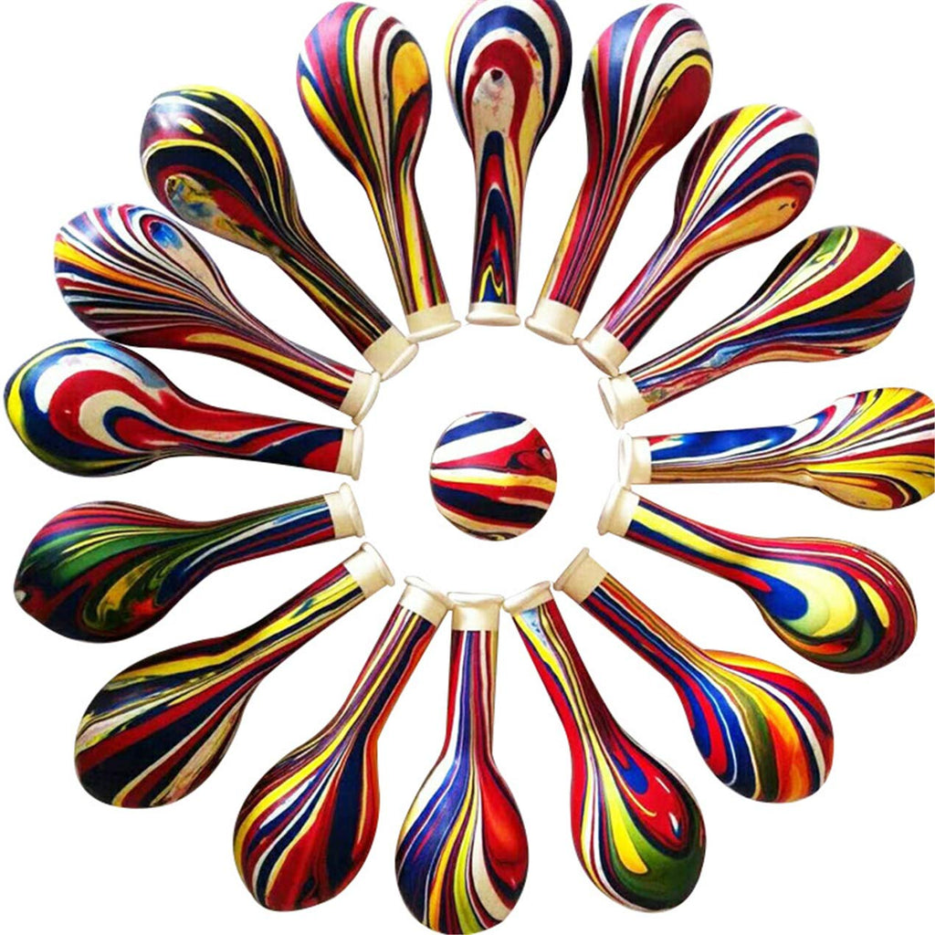 Banyeyun 50-Pack Rainbow Agate Marble Tie Dye Balloons - 12 Inch Latex Swirl Balloons for Party Decorations