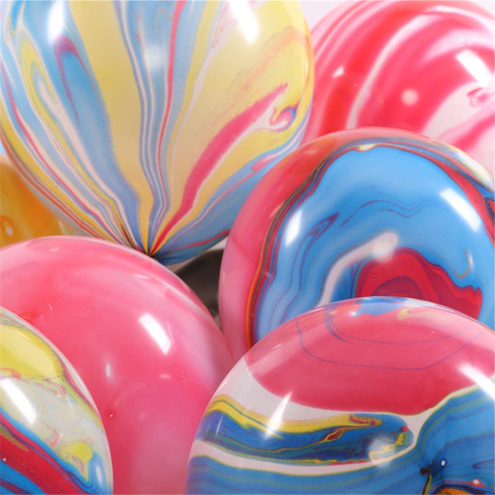 Banyeyun 50-Pack Rainbow Agate Marble Tie Dye Balloons - 12 Inch Latex Swirl Balloons for Party Decorations