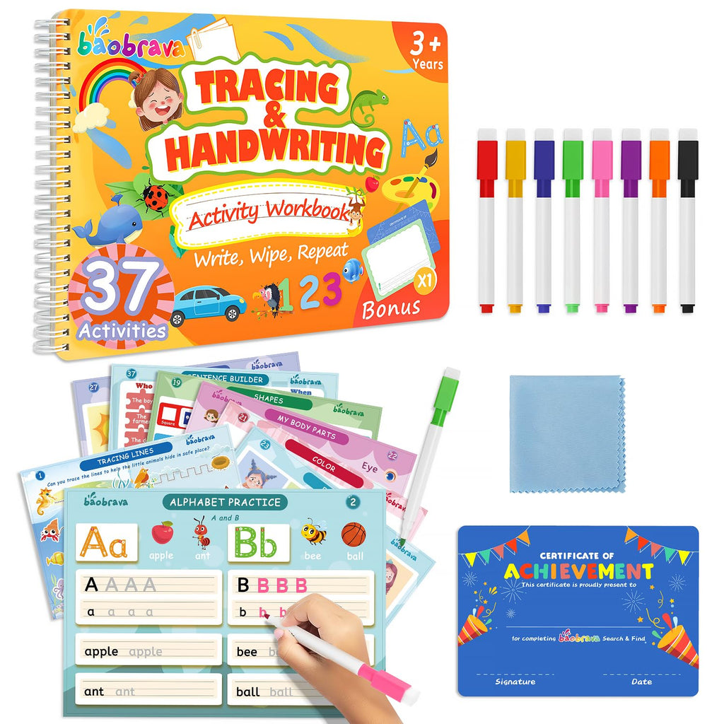 Baobrava 37-Theme Tracing Activity Book for Kids Ages 3-8 - Reusable Erasable Handwriting Practice