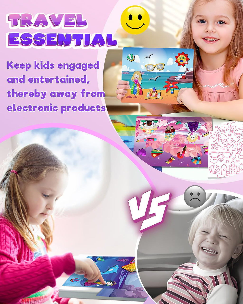 Baobrava Foil Art Fun Kit for Kids – Princess, Unicorn, Mermaid, Castle Crafts, No Mess Activity for Ages 4-8