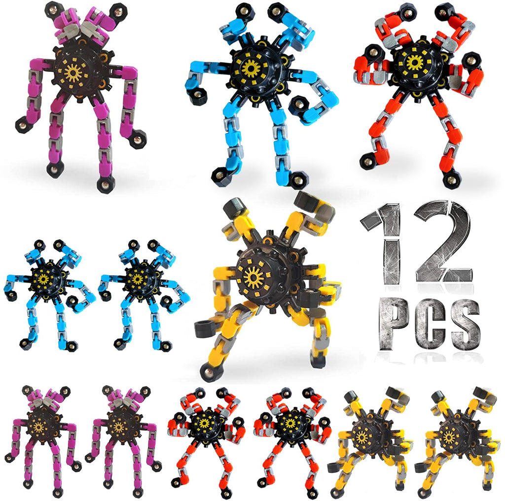 BAOERHUI 12 Pack Deformable Fidget Toys - DIY Robot Spinners Stress Relief Gyro for Kids Adults