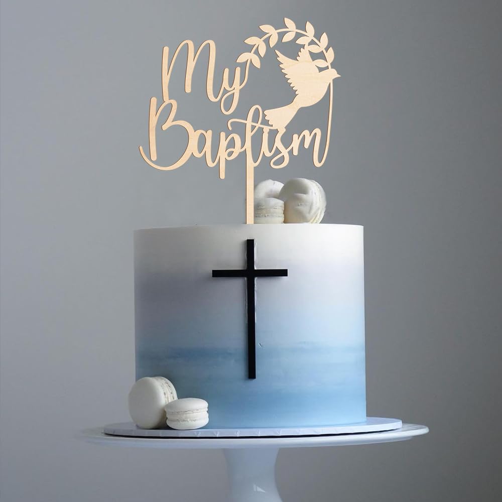 Baptism Cake Topper in Wood – 5.5" x 7.3" Design 001