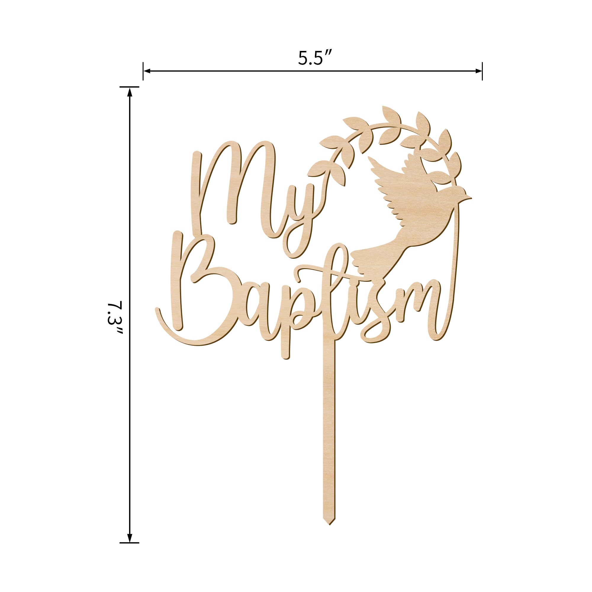 Baptism Cake Topper in Wood – 5.5" x 7.3" Design 001