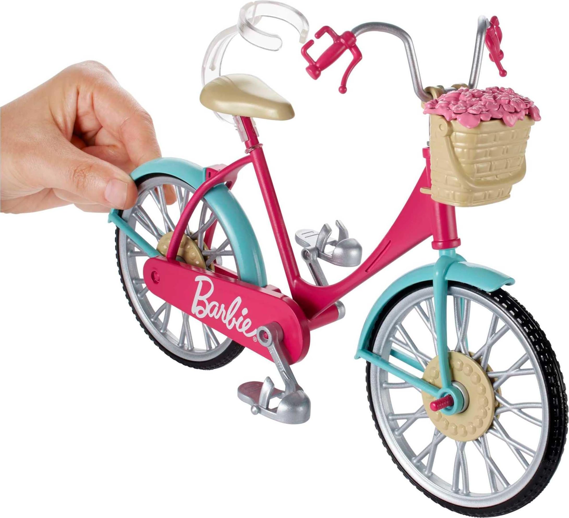 Barbie Bicycle with Basket of Flowers – Working Pedals, Helmet, and Removable Flowers